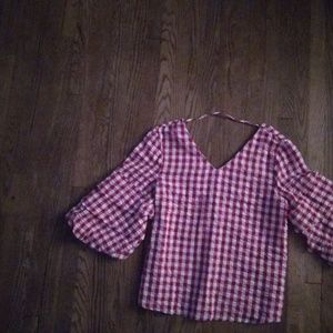 Checker print blouse in red and white